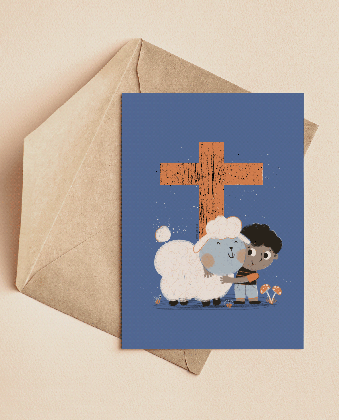 children illustration Christianity cross Easter jaque siciliano Jesus Christ lamb páscoa salvation postcard