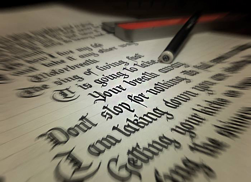 Calligraphy on paper ink rotring art pen