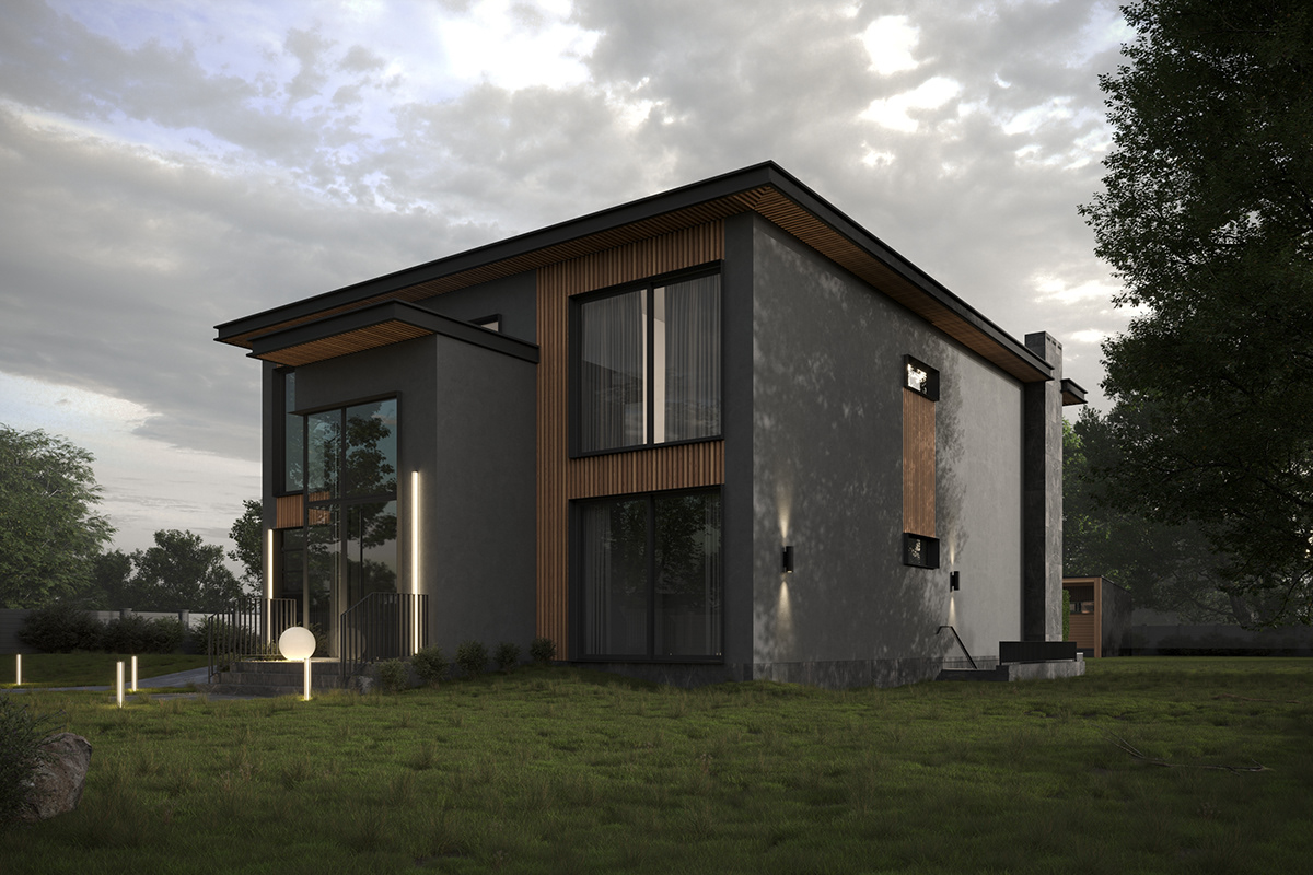Villa house architecture exterior minimalist CGI visualization Render Landscape archviz