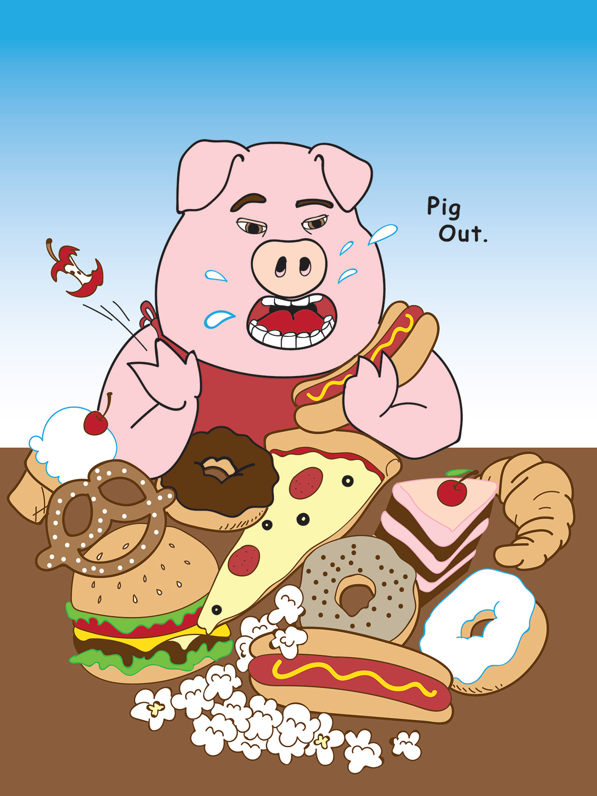 Character design  Food  gluttony Humorous illustration Idiom Illustration Idioms irony junkfood Pigout