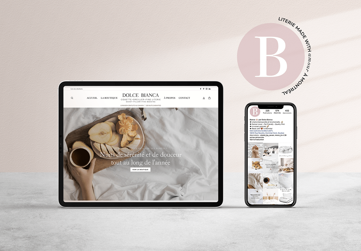 bedding branding  Design Graphic dolce bianca duvet and pillow Ecommerce magazine Shopify