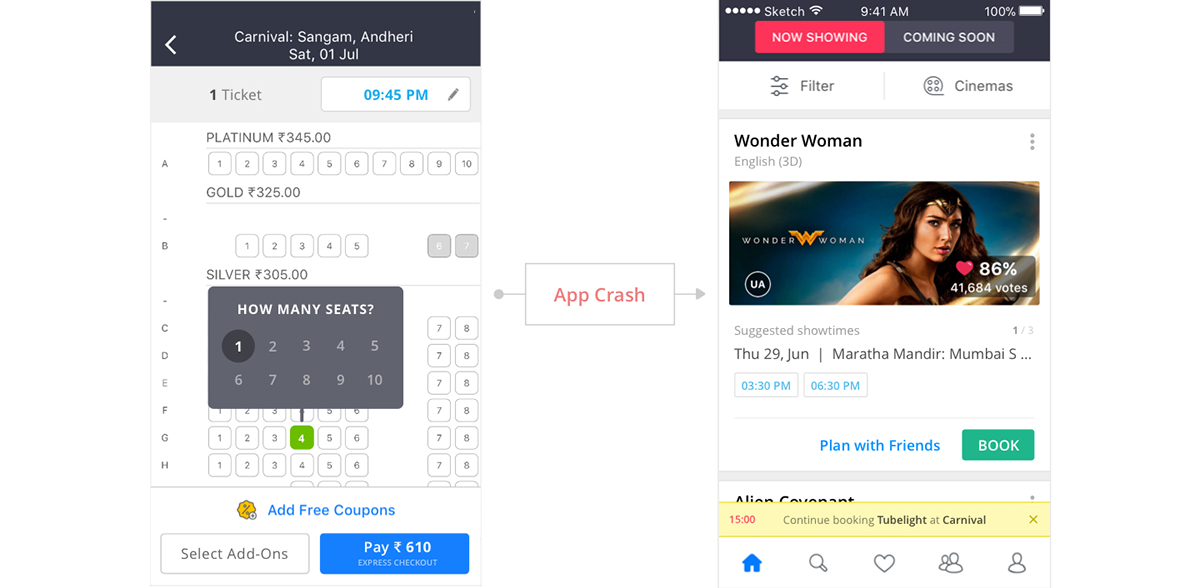 mobile bookmyshow app Case Study movie Booking Event ticket checkout user