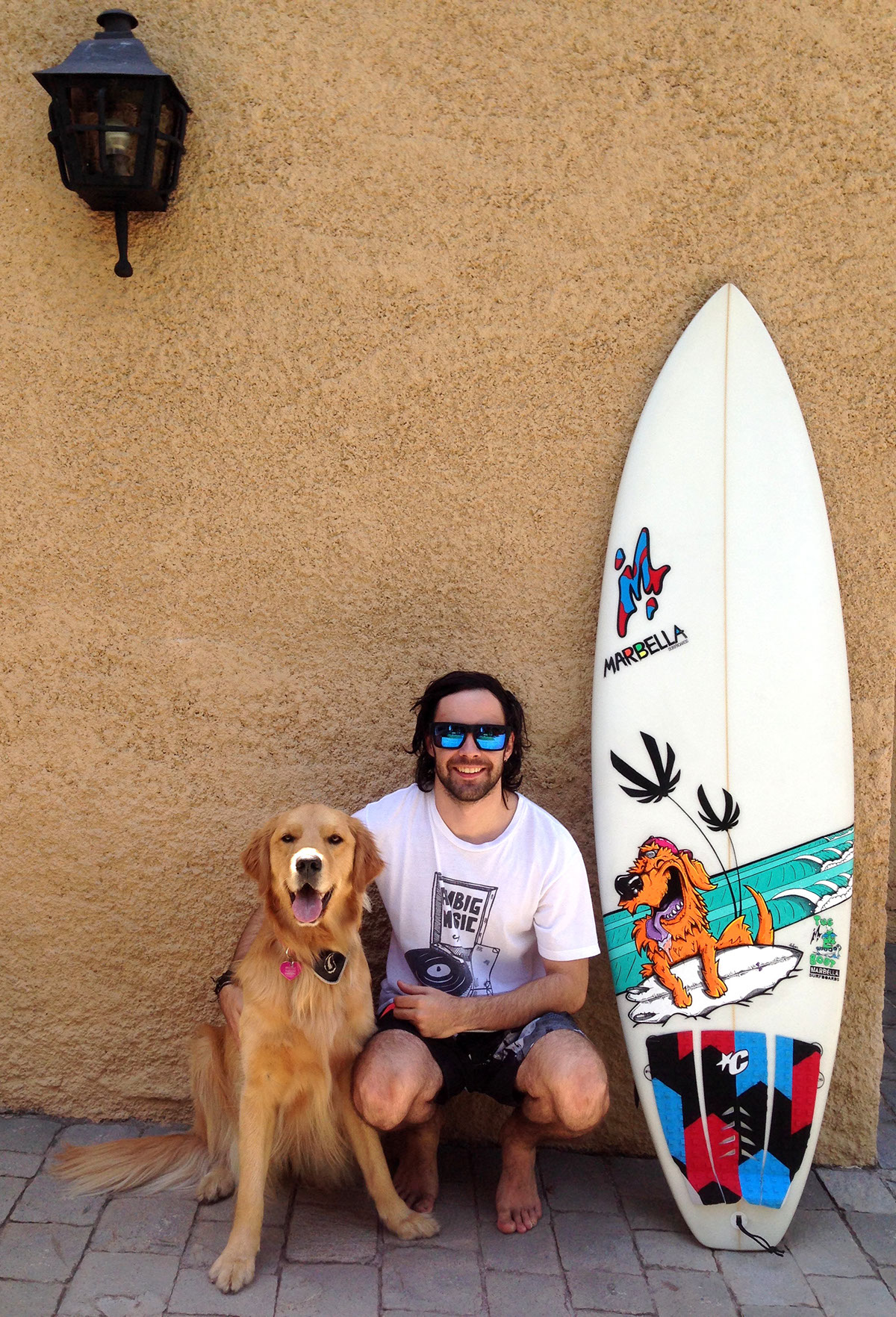 dog Surf waves surfing Board acrilic Surboard sport palm puntillism