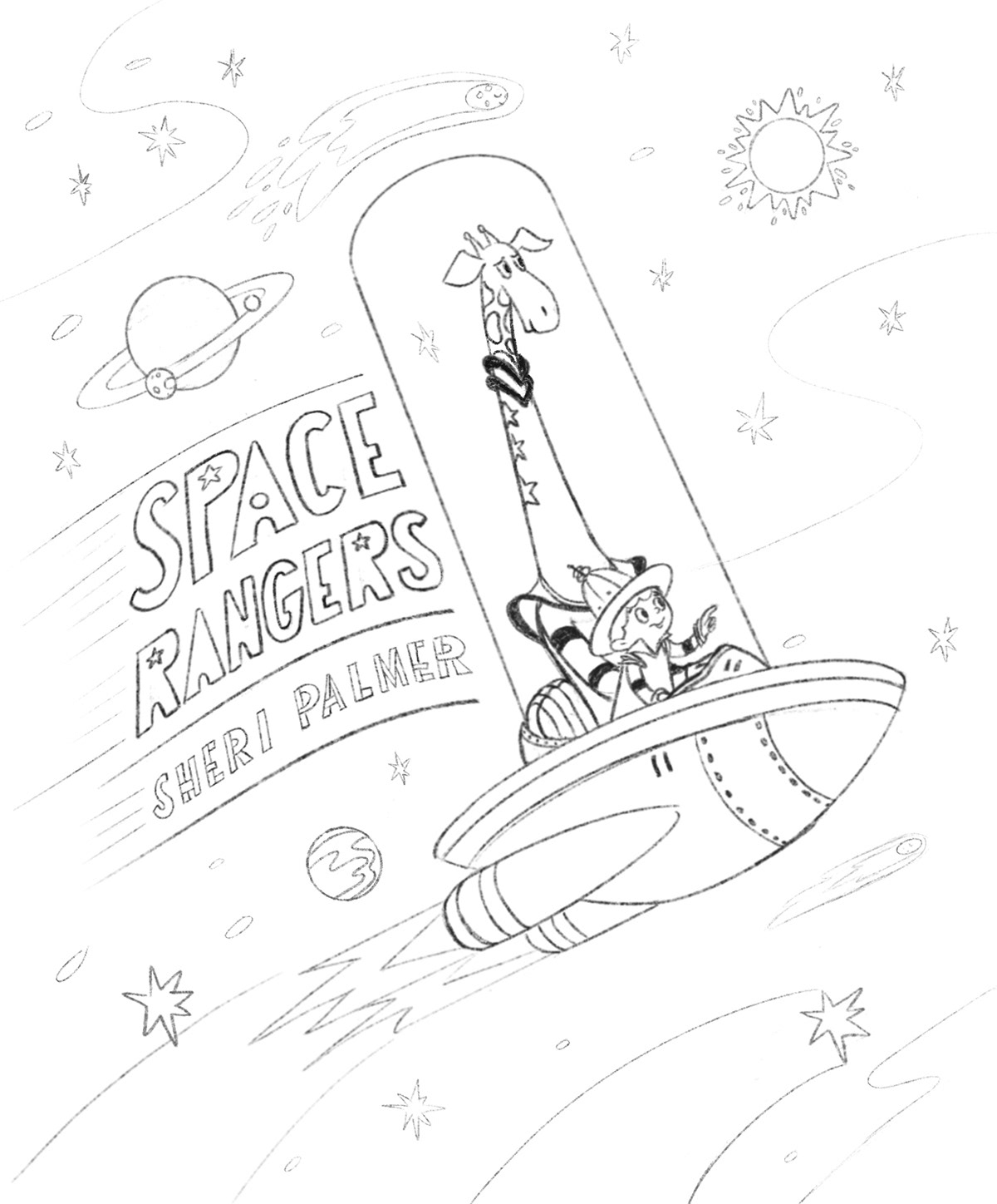 book cover Character design  children illustration galaxy giraffe lettering Picture book Space  spaceship children book