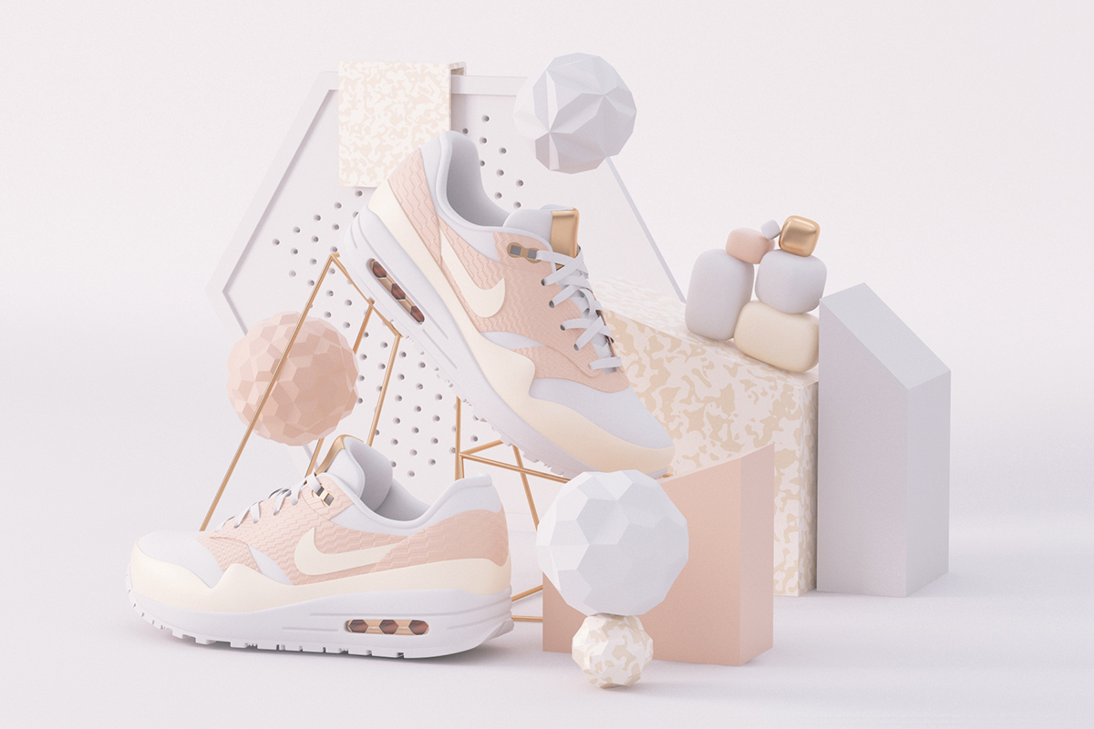 c4d vray Nike airmax peach salmon cream geometry CGI 3D