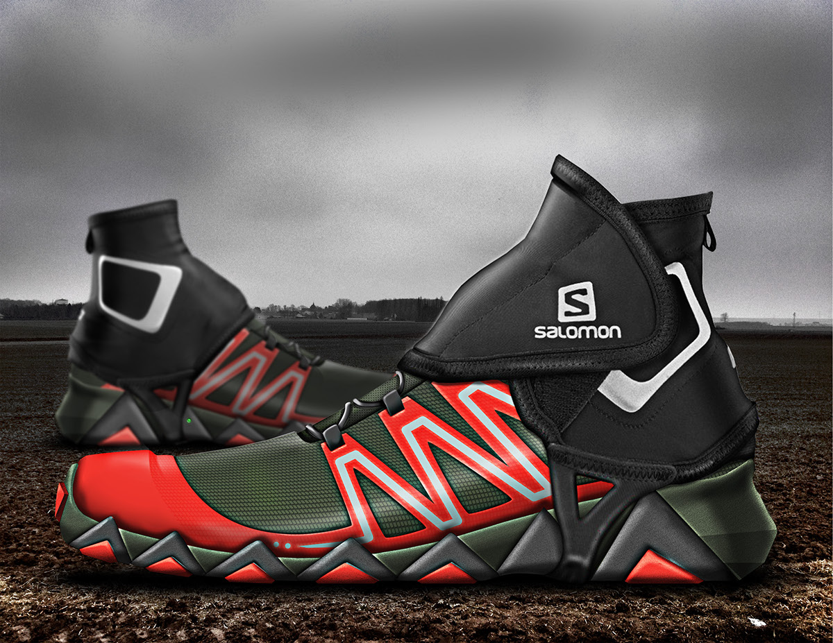 shoe footwear Salomon athletic zombie running trail sketching Render photoshop Illustrator adobe