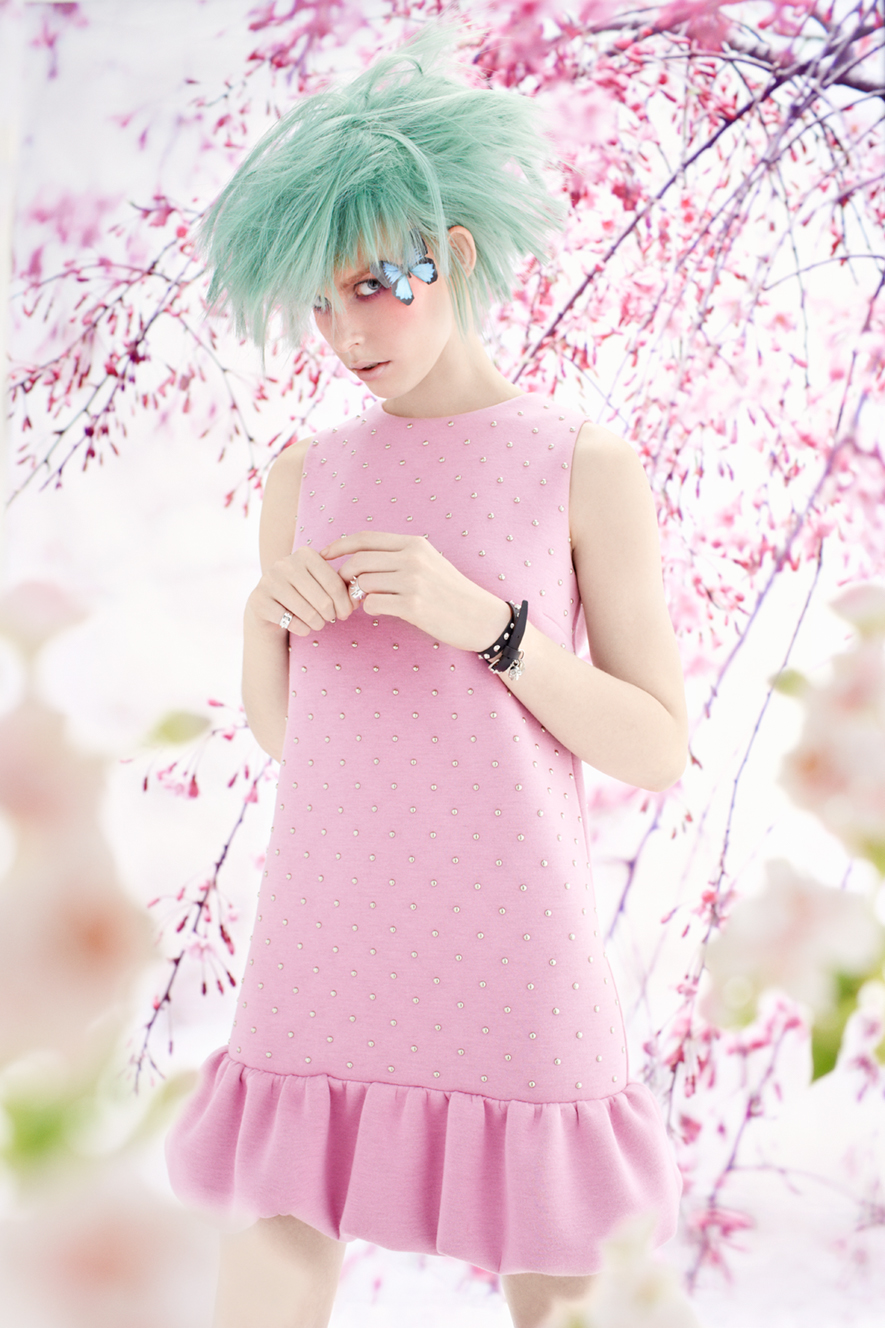 Fashion  woman Cherry Blossom Flowers Fur pinks spring summer colour retouching 
