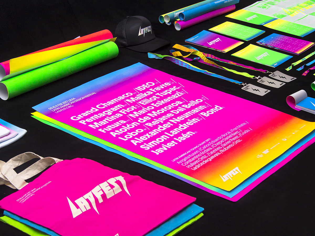 graphic identity design festival fluor neon colour Virgen de la candelaria LADFEST latin american design IS Creative Studio