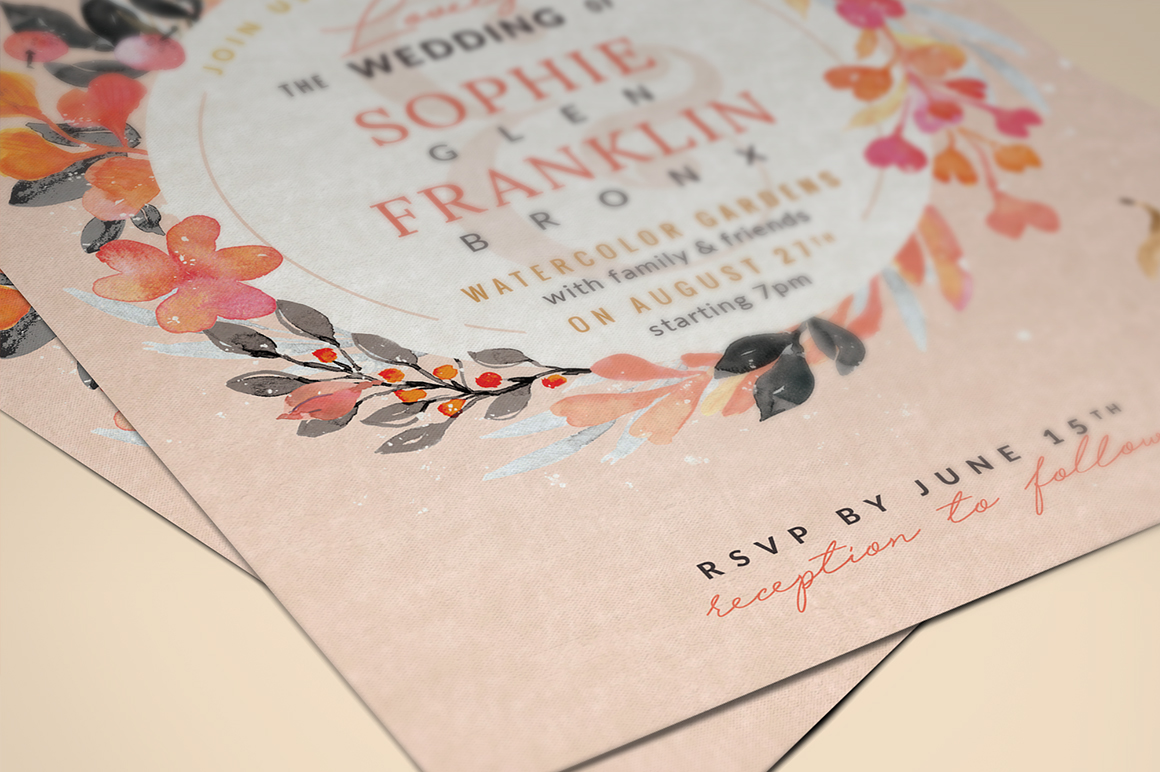 watercolor ILLUSTRATION  blush wedding Invitation floral card save the date postcard