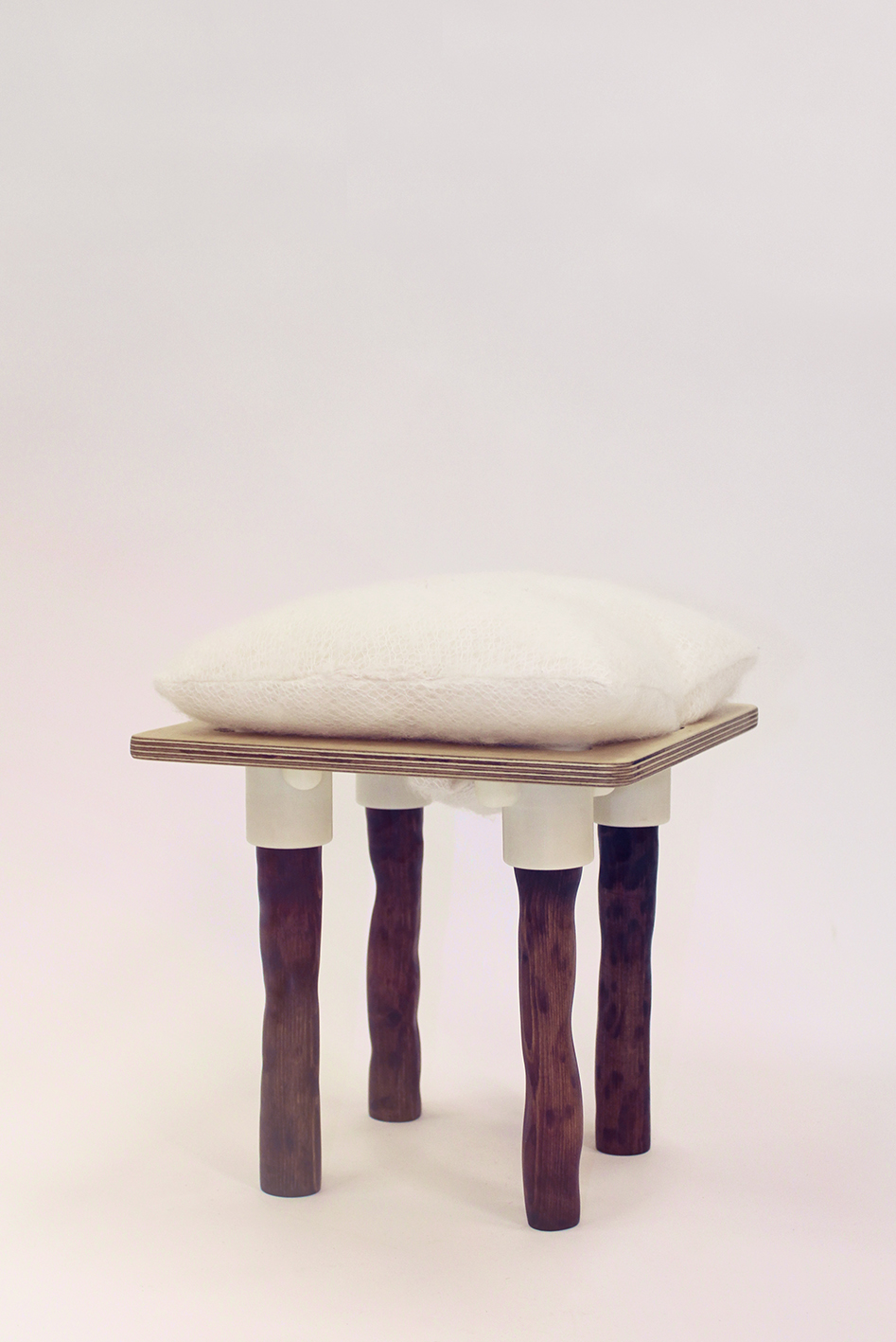 stool children's furniture seat Frankenstool 3D Printed Joints 3d printing Easy Assembling flatpack plywood Dowel wool cushion