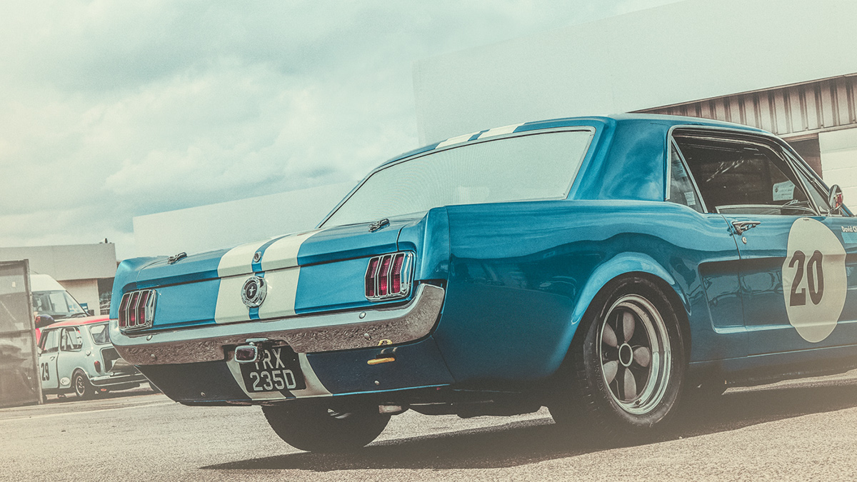 Ford Mustang automotive   car vintage rentro Classic blue Silverstone historic racing