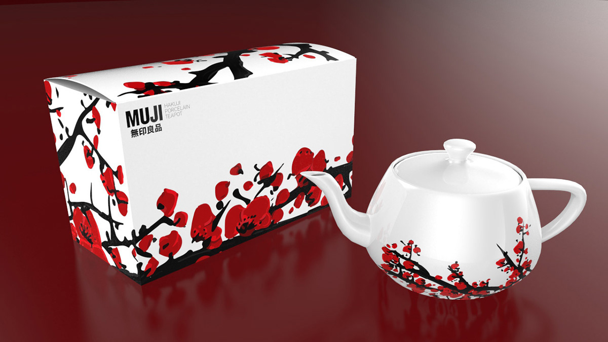 Cherry Blossom ILLUSTRATION  minimalist muji packaging design teapot Packaging