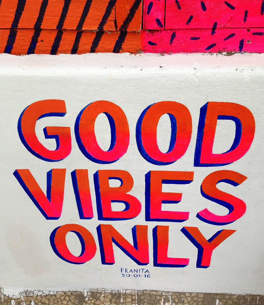 streetart Mural Goodvibes vibes gradients India colour Colourful  lettering graffitti wall design bright fluorescence paintmywall