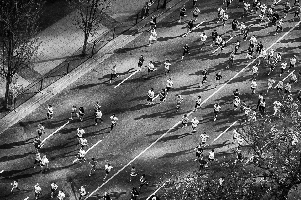 vancouver Sun Run race city active lifestyle active living running Event Road Race light Shadows black & white