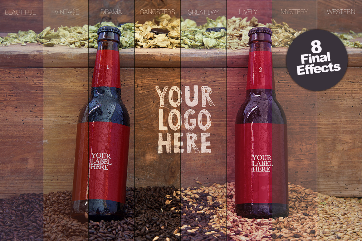 Mockup free freebie Label beer hop wood scene logo psd layered editable photoshop professional mock-up