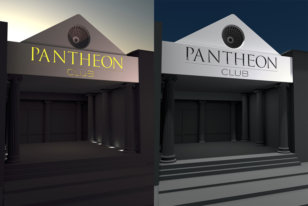Pantheon club identity Signage Website costume