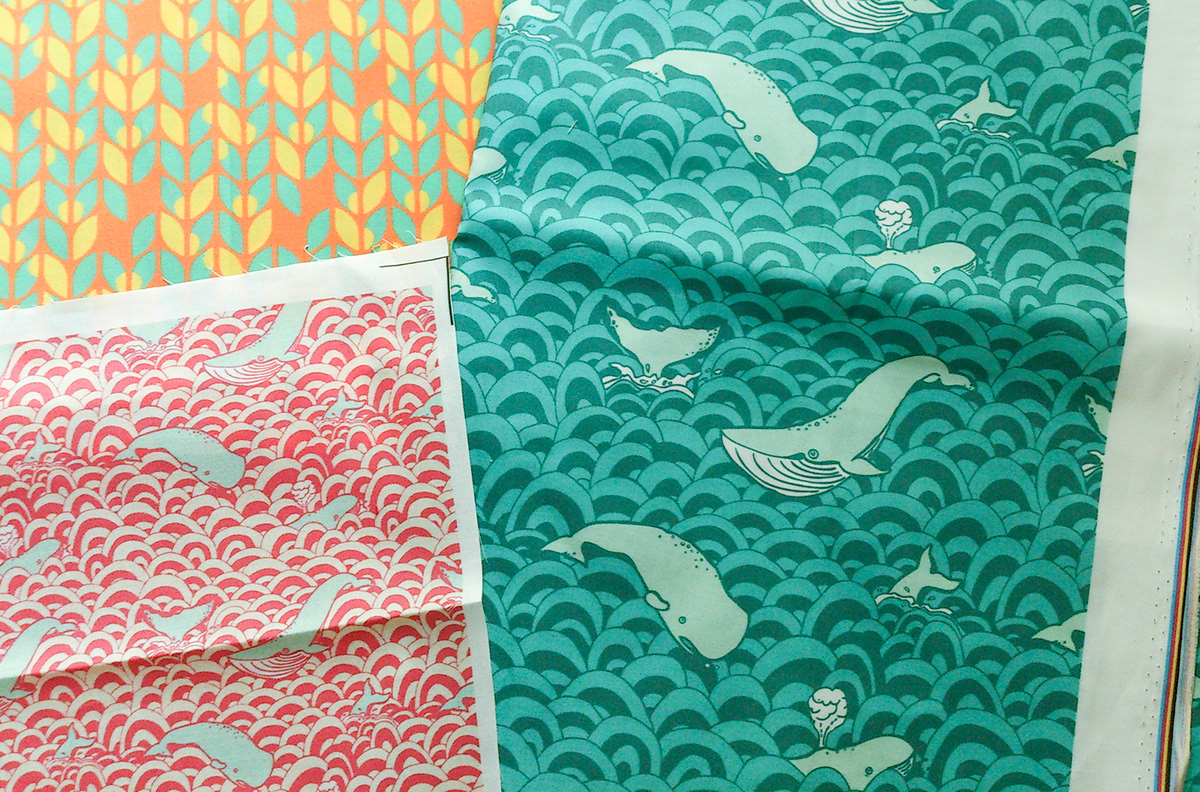 craft Whale fabric pattern japanese waves Ocean marine