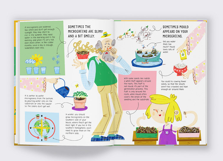 microGREEN Illustrated Encyclopedia how to children book czech illustrations alexandra majova funny illustration ILLUSTRATION  albatrosmedia grow microgreen