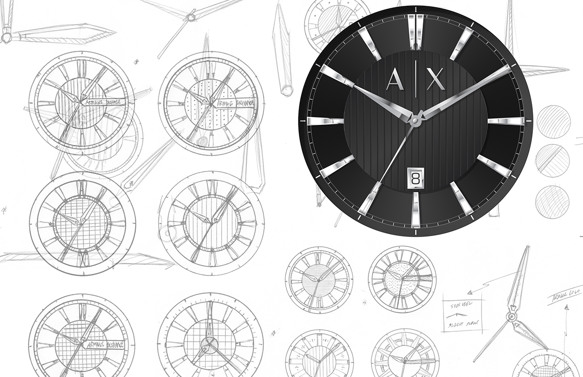 watch design product design  industrial design  design fashion design armani exchange Render photoshop Illustrator keyshot