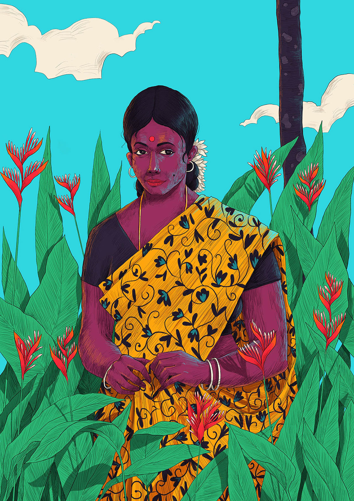 ILLUSTRATION  kerala folks Nature culture typography   sketch flower man woman