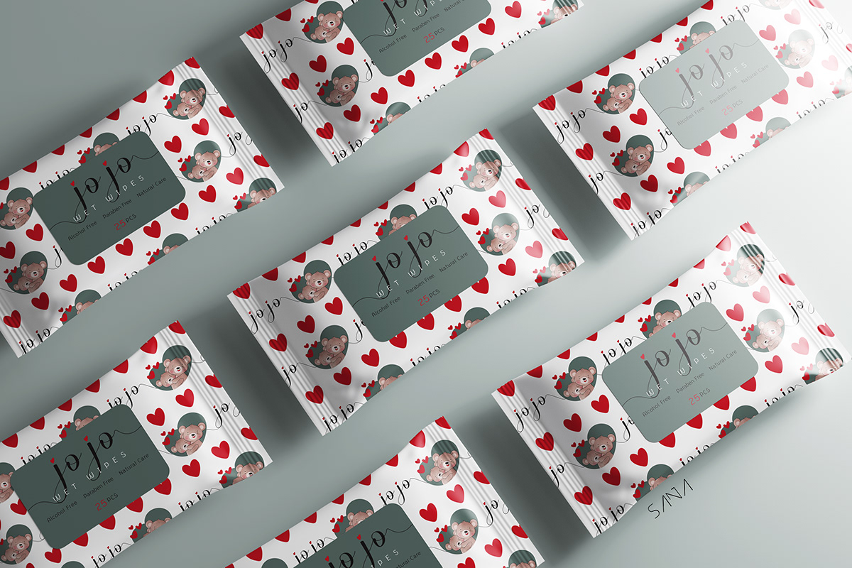Wet wipes Packaging packaging design product design ILLUSTRATION  cute clean happy Love
