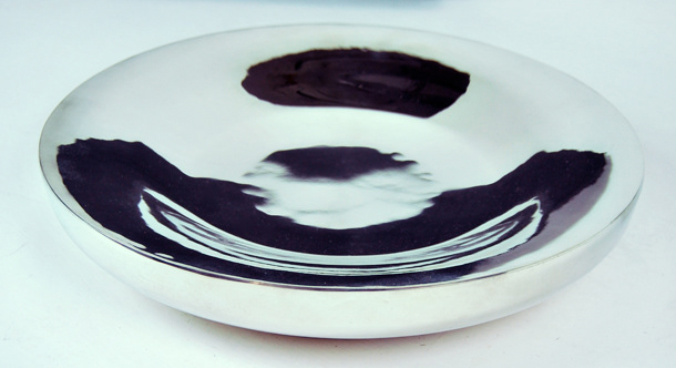 pewter oak metal spinning centre piece bowl dish metal wood shiny polished luxury