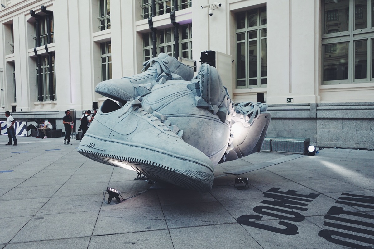 Nike sculpture concrete 3D basketball sneakerball installation shoes sneakers nikeair jordan air force blazer pop culture