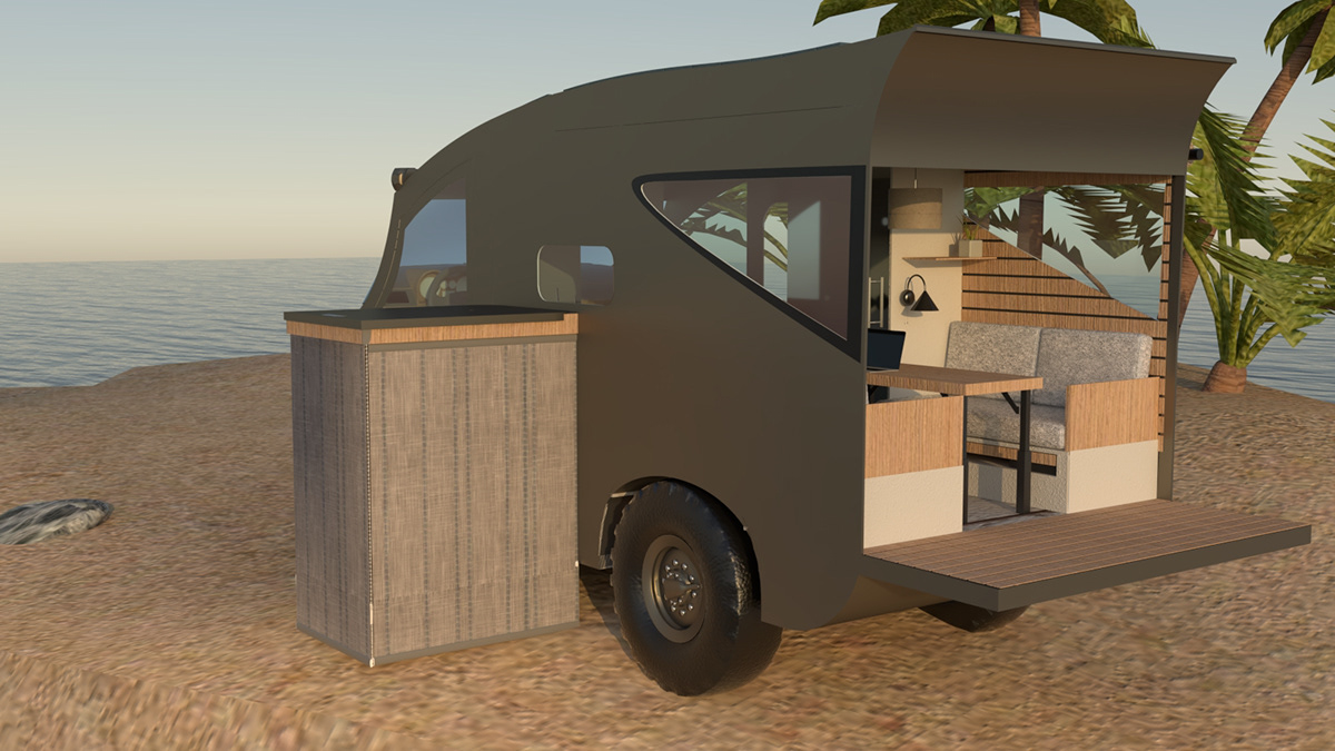 3D Campervan car electric exterior industrial interior design  Render Sustainable Design vray