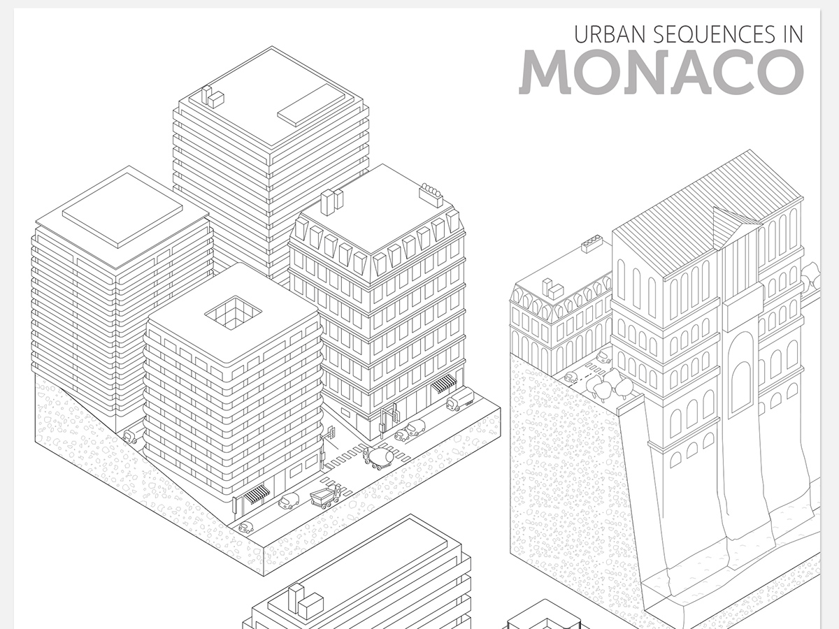 axonometrical illustration Monaco Urban study White book urban sequencies