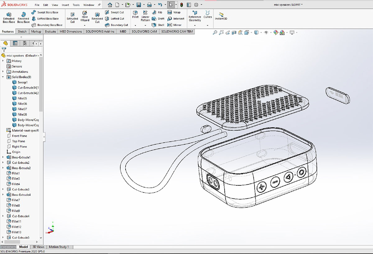 animation  bluetooth speaker industrial design  keyshot Mivi product Render Solidworks