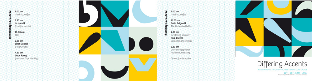 brochure leaflet letter poster Program conference Typeface different colours t-shirt Website pins blue yellow black
