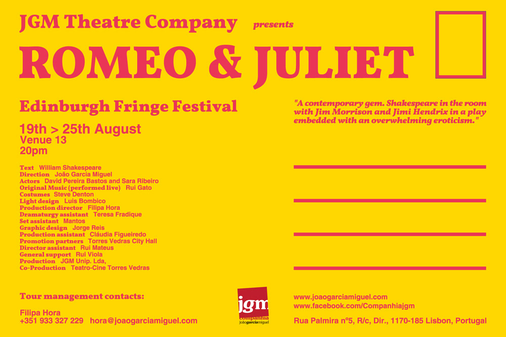 JGM Theatre Company Edinburgh Fringe Festival romeo & juliet