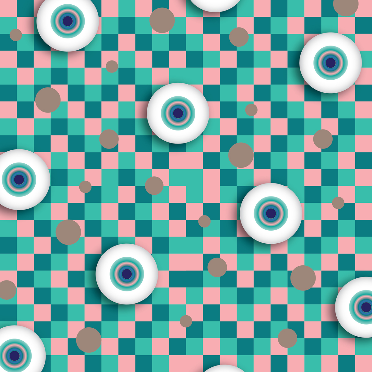 graphic art surreal eyeball pattern mosaic squares prints tiles