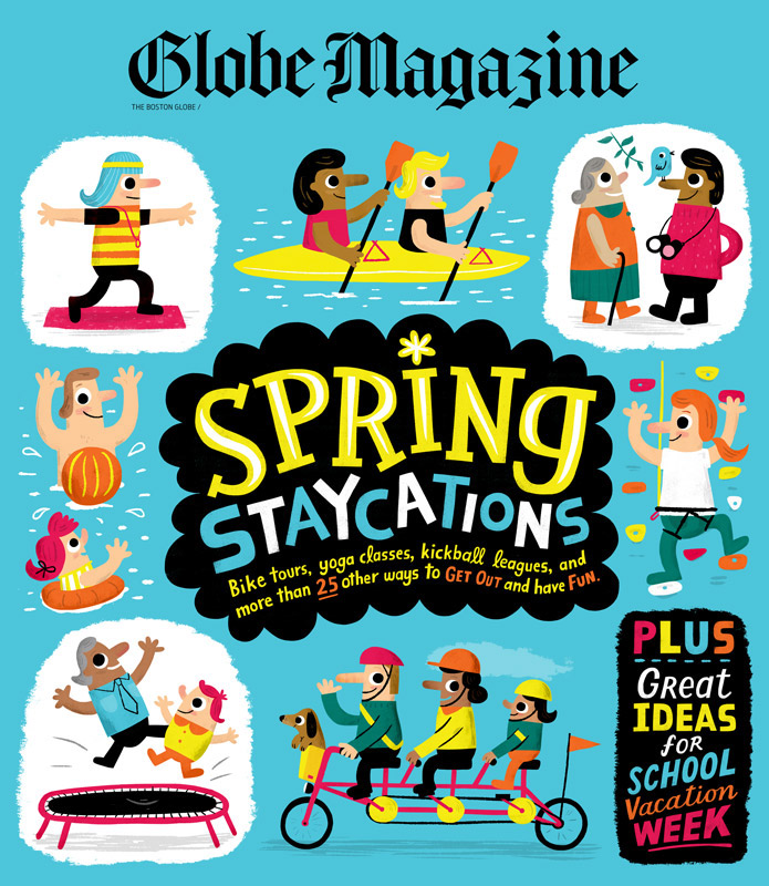 Staycation vacation boston Boston Globe magazine children kds family editorial cover lettering Handlettering