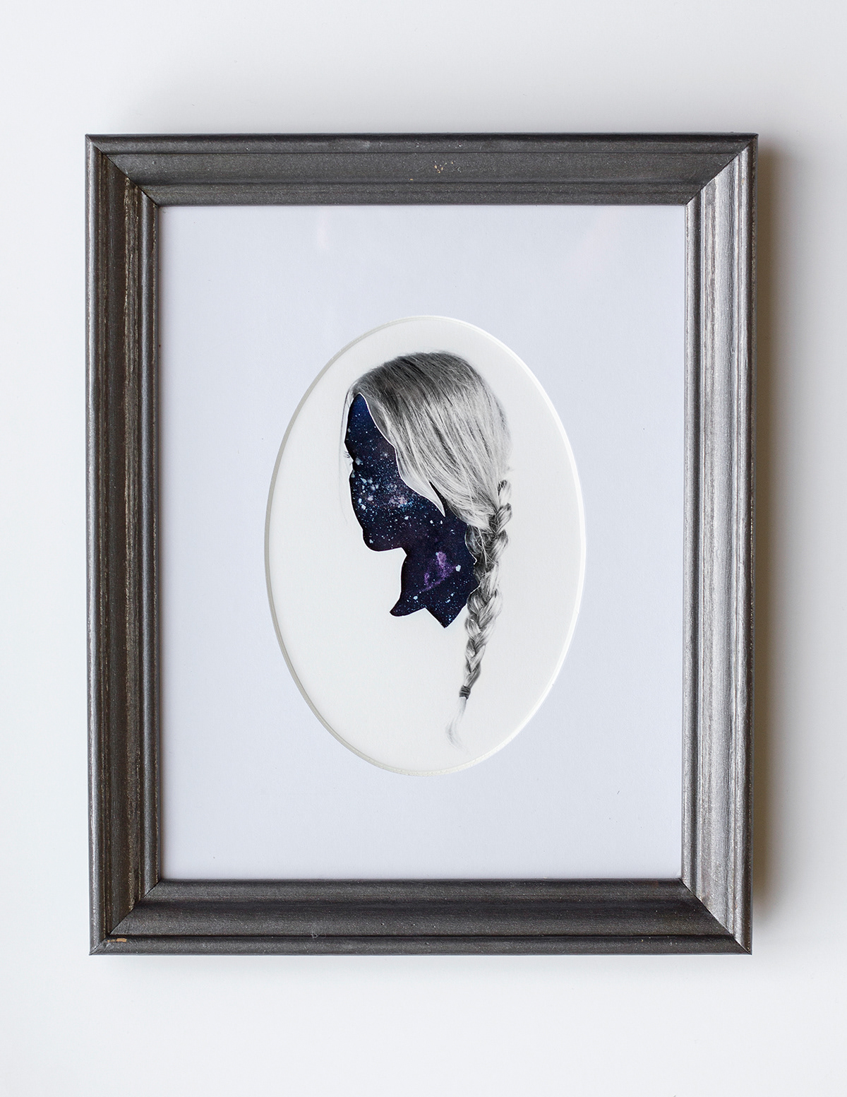collage cosmos universe cameo photo portraits cut outs frame vintage hair univers stars cyanotype pigments sparkles