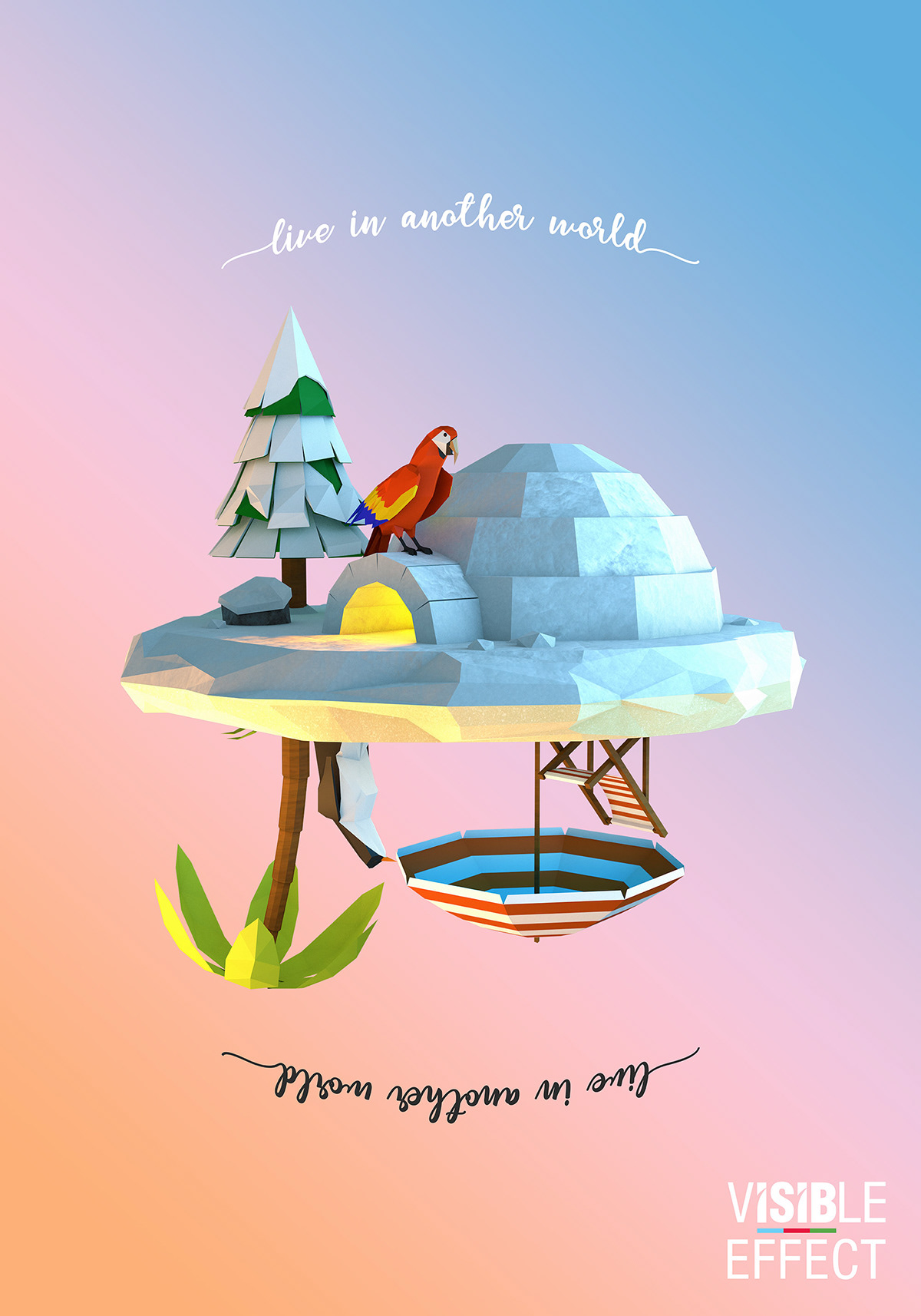 lowpoly Low Poly c4d 3D upside down igloo parrot penguin climate