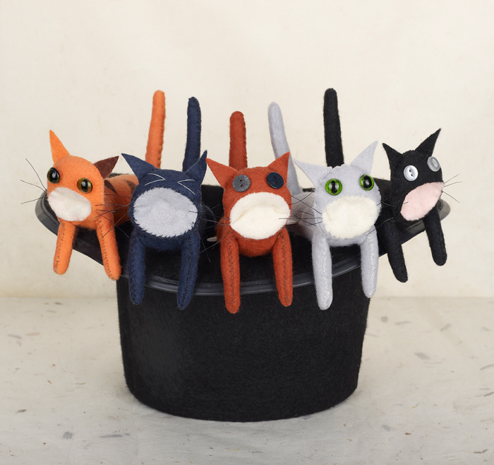 cats soft toy toys bespoke design collectable felt handmade whickers mewing Mouth open meow small