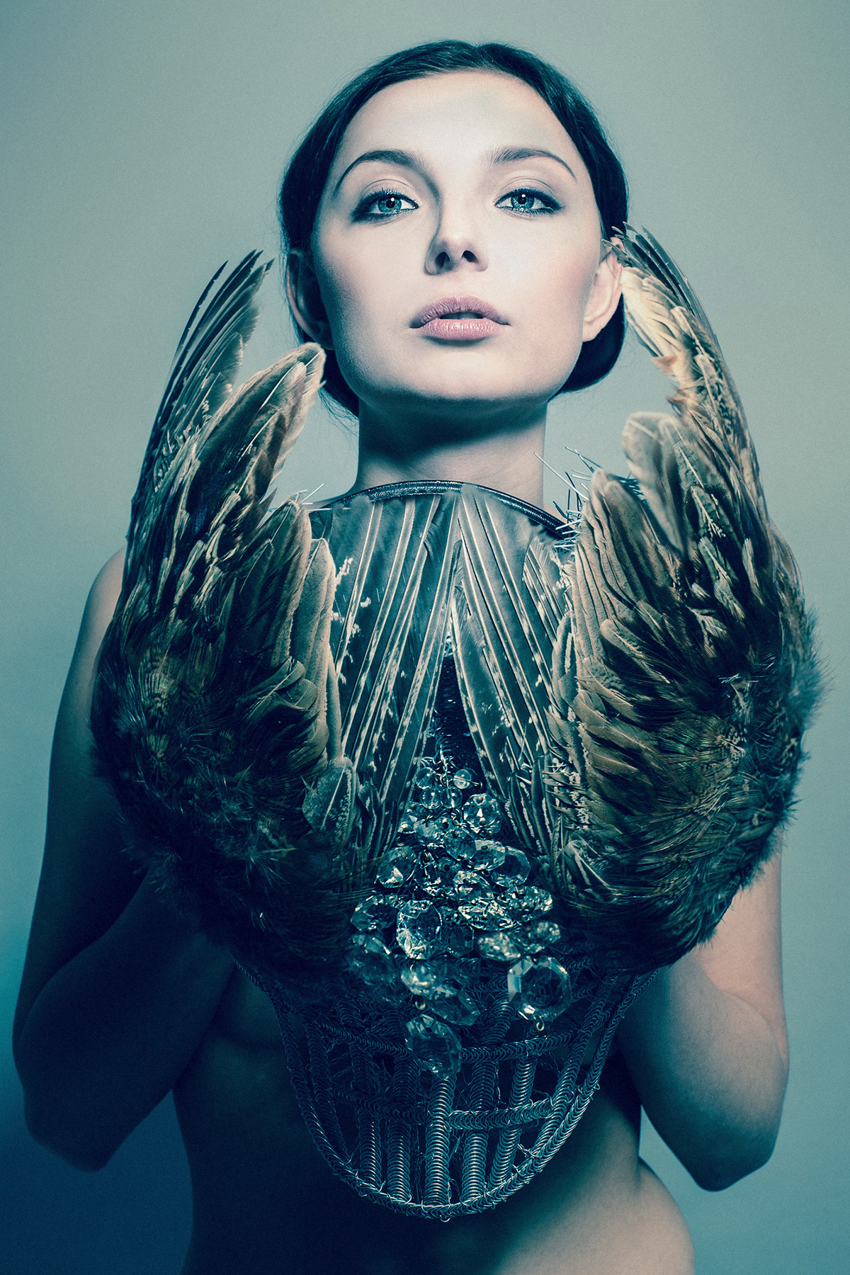 editorial Fashion  sebastien pons EVA VONDER PANNE fine art birds feather lingerie smoke vintage