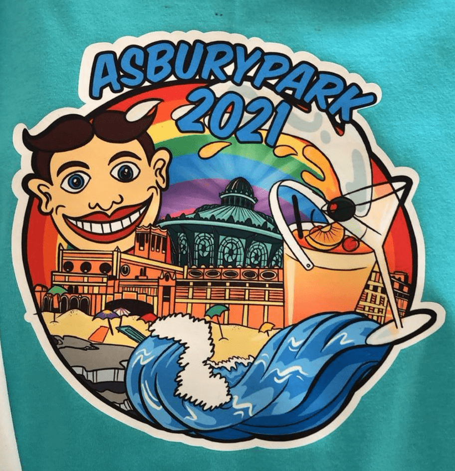 asbury park beach design graphic ILLUSTRATION  new jersey rainbow rum bucket tilly tshirt