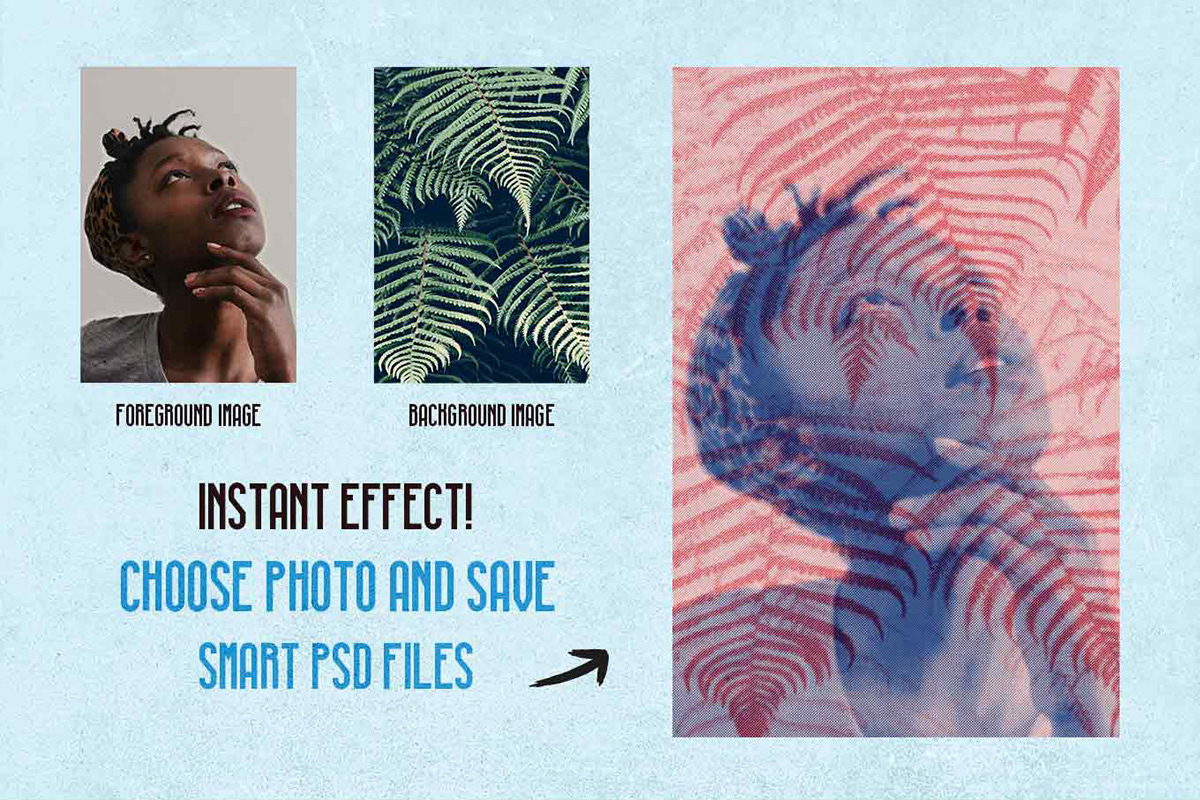 pixelbuddha print screenprint risograph canvas dots halftone Glitch double exposure styles