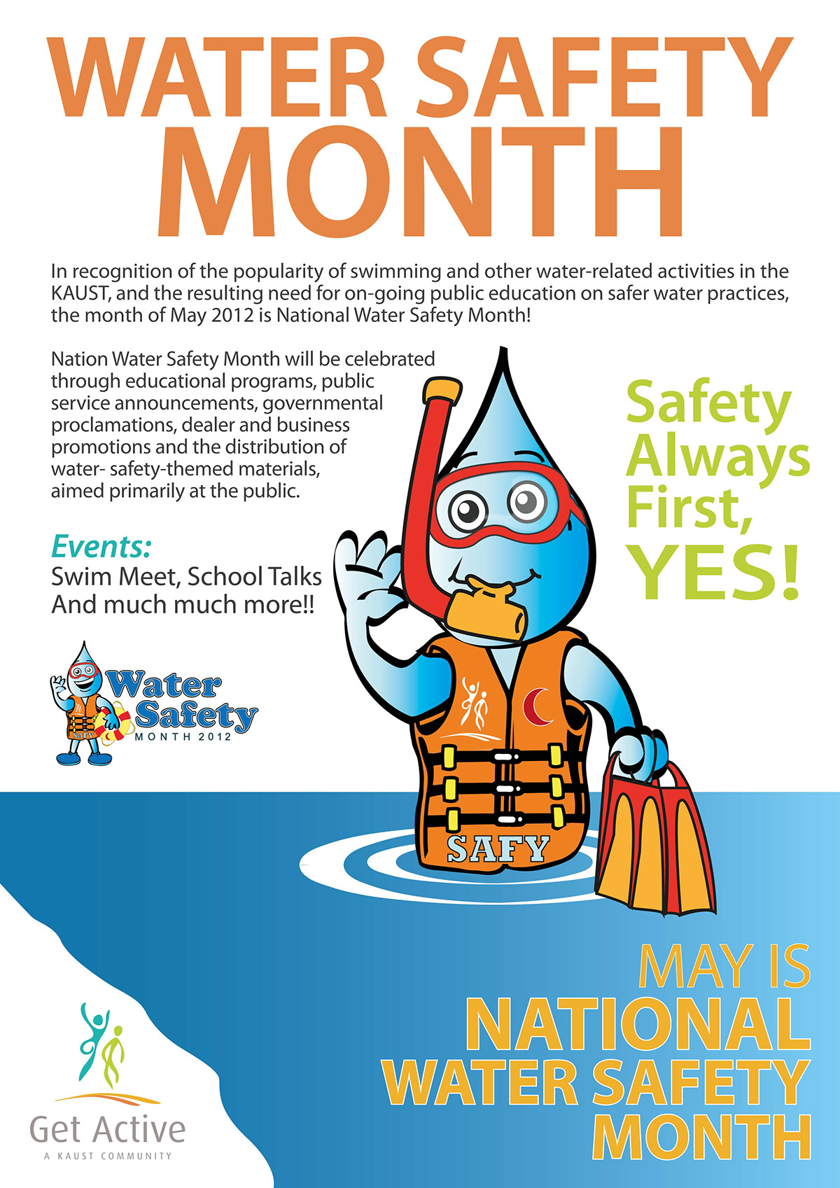 kaust jeddah Saudi Arabia water safety aquatics Mascot drop water Character kids