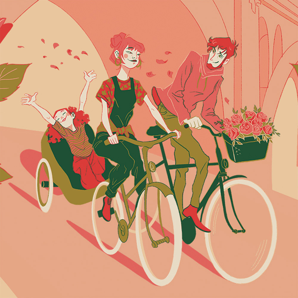 ILLUSTRATION  Bike couple Love family Drawing  portrait poster graphicdesign digitalart