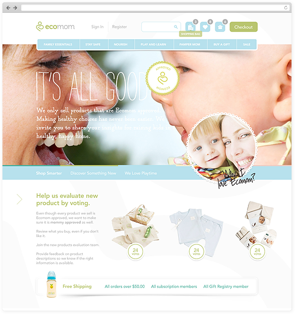 ecomom Startup pitch Rebrand redesign concepts baby mom Ecommerce store shop logo