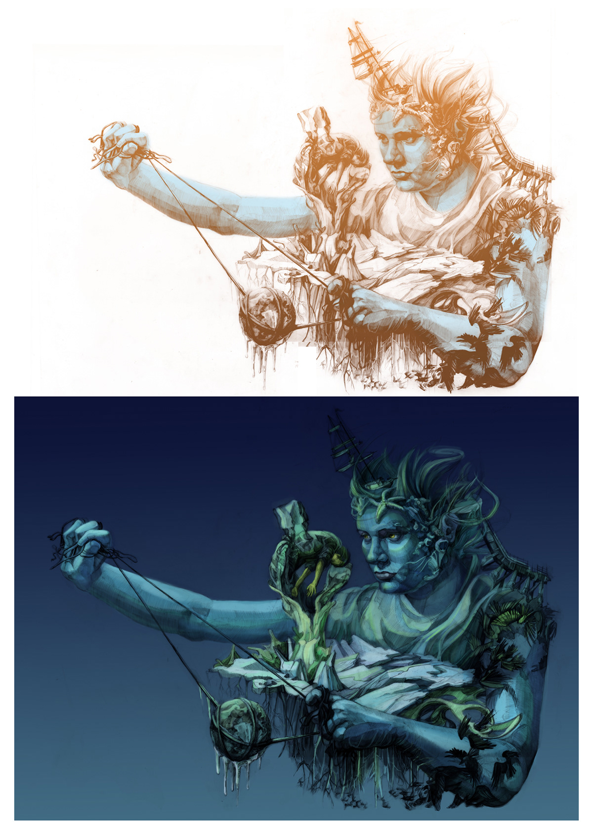 mixed media collage  printmaking digital painting Lyric Illustration