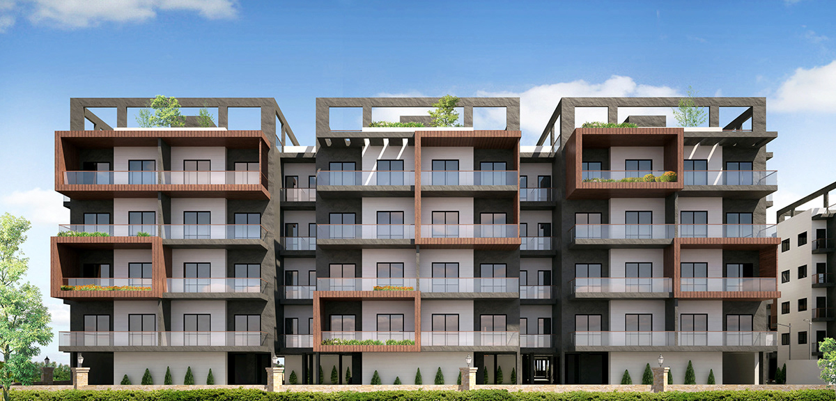 residential housing exterior design modern concept Landscape 3d max photoshop