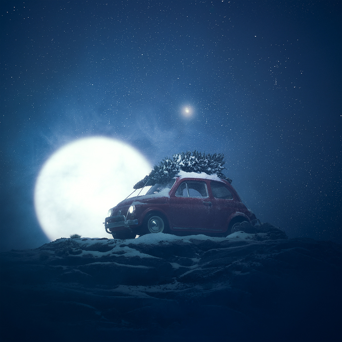 Christmas christmas Tree Diorama Magic   miniature photography moon red car