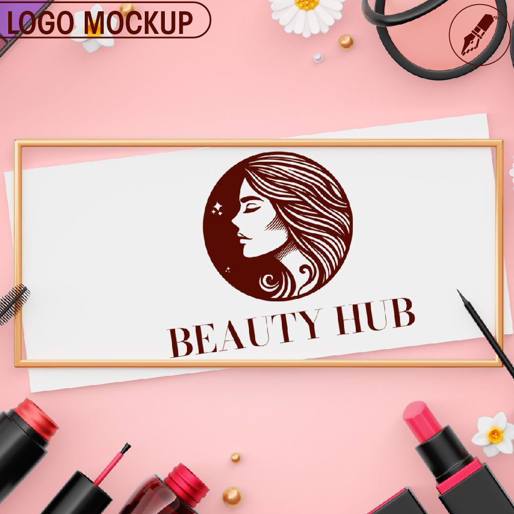 logo lineart brown White Business card design girl line art Vector Illustration Abstract Art salon logo Beauty Hub
