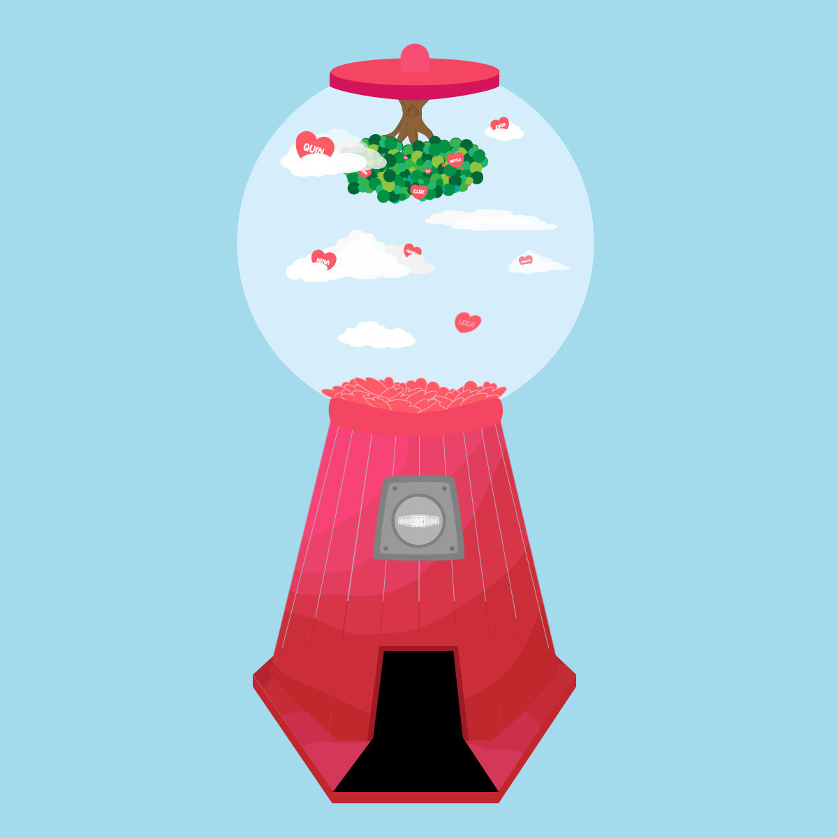 Gumball machine Choice clouds Love hearts game Tree  ILLUSTRATION  design