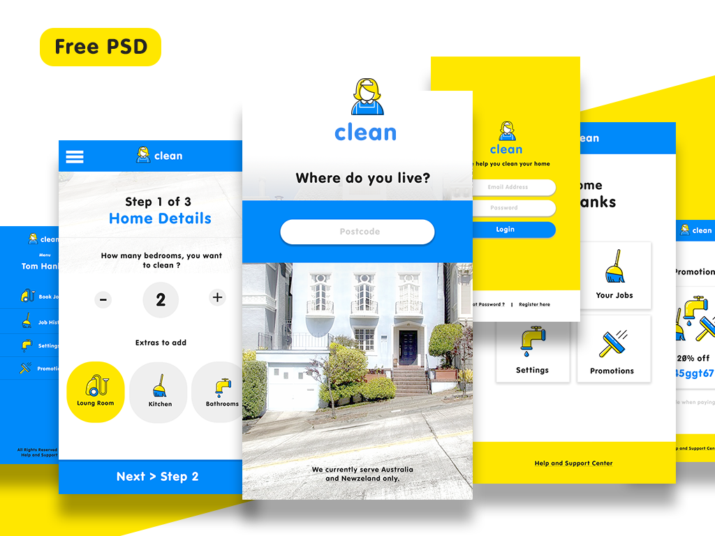 freebie free free psd Mobile app free ui psd cleaning app cleaning app psd