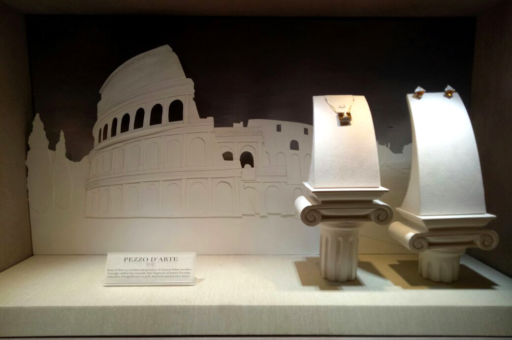 papercut paperart crafts   Retail design Window Display italian Italy architecture Rome paper sculpture